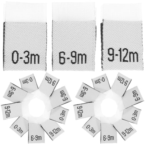 Kleideretiketten Monatsetiketten für Babys 300 Stück Polyester Weiß | Textiletiketten zum Einnähen, Kinderkleidung und Babybekleidung, Ordnung für Kleidungsstücke, Einschulung Feier