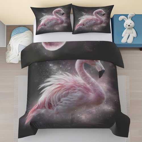 Generisch Flamingo Bettwäsche, Rosa Vögel Muster Bettwäsche-Sets 2 Teilige, Tropische Tiere Weiche Mikrofaser Bettbezug 135x200 mit Reißverschluss & 1 Kissenbezug 80 x 80 J1