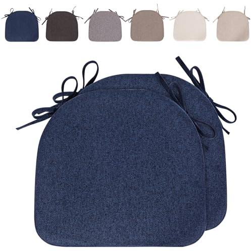 Stuhlkissen halbrund 43 * 41cm*5cm Stuhlkissen mit Bändern Sitzkissen Stuhl Chair Cushion Sitz Kissen waschbar doppelte Anti Rutsch elastisch Sitzpolster für Stühle Outdoor Indoor (Marineblau-2pcs)