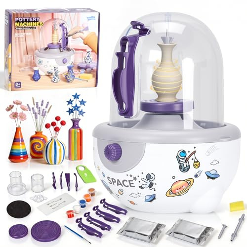 Mini Electric Pottery Wheel, Adjustable Speed Ceramic Machine with 8/5cm Turntables, Complete Pottery Making Kit with Shaping Tools, Splash Proof, Compact for Beginners DIY Art Craft School Projects