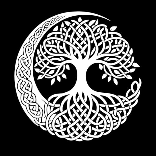 Stickers finement sculptés silhouette fluide de l'arbre de vie celtique 54.6x55.8cm Stickers pour vitres Blanc