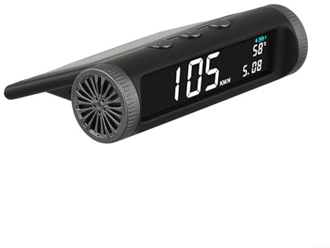 NbgrvB Affichage tête haute HUD sans fil solaire pour voiture avec compteur de vitesse numérique GPS, km/h, commutateur MPH, fonction température et horloge, batterie rechargeable 650 mAh, noir