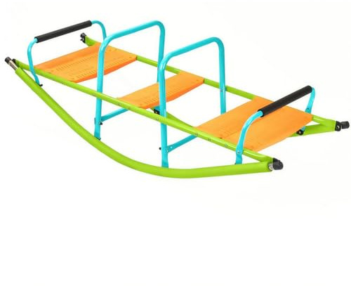 Seesaw for Kids, 3-Person Metal Rocking Toy for Ages 3-7, Indoor Outdoor Playground Equipment with Easy-Grip Handles for Backyard