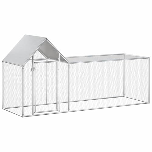 Teenpull Galvanised Steel Chicken Coop 3 x 1 x 1.5 m with Waterproof Roof, Wire Mesh and Lockable Door, Weatherproof Outdoor Small Animal Hutch for Chicken, Duck, Goose, Suitable as a Rodent Cage