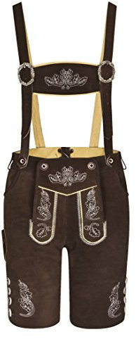 Gloria Wears Trachten Herren Lederhose Kurz mit Träger Trachtenlederhose - Trachtenlederhose Herren - Oktoberfest Lederhose, Dunkelbraun, 60
