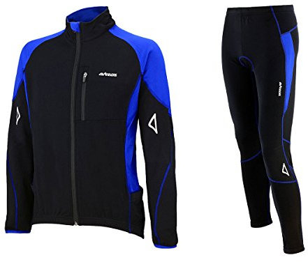 Airtracks Herren Winter Fahrradtrikot Langarm Set Pro-T - Thermo Fahrradhose Lang - Thermo Radtrikot Langarm Atmungsaktiv Reflektoren Wram Fleece -Schwarz-Blau - XL