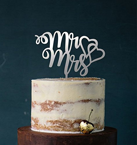 Cake Topper, Mr & Mrs, Farbwahl - Tortenstecker, Tortefigur Acryl, Tortenständer Etagere Hochzeit Hochzeitstorte Kuchenaufstecker (Silber (verspiegelt einseitig)) Art.Nr. 5050