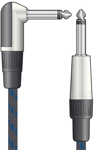 Citronic | Classic Retro Braided Guitar Lead | Anti-Tangle Nylon Cover, Right-Angled & Straight Connectors | 6.3mm Mono Jack Plugs | Black and Blue 3 Metre