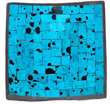 Deko - Schale Glasmosaik eckig 15 cm, türkisblau/schwarze Flecken