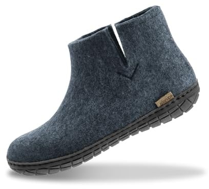 GLERUPS Damen und Herren Indoor und Outdoor Hausschuhe mit Gummisohle (Denim) | Bequeme Slipper-Stiefel für Damen und Herren | Kuschelige Herren und Damen Stiefelpantoffeln
