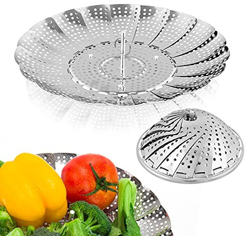 Sayfine Vegetable Steamer Basket, Premium Stainless Steel Veggie Steamer Basket for cooking - Folding Expandable Steamers to Fits Various Size Pot (Large(6.1 to 10.5))