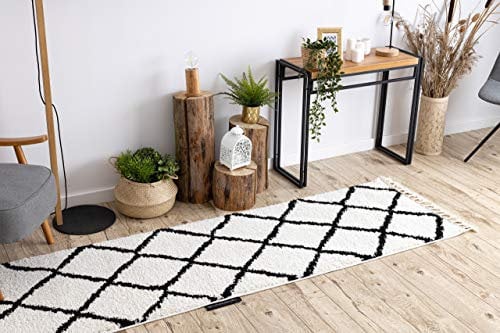 rugsx Läufer, Teppich Berber Shaggy, Franse, marokkanischer Stil, für die Küche, Halle, Korridor, Cross weiß 80x300 cm