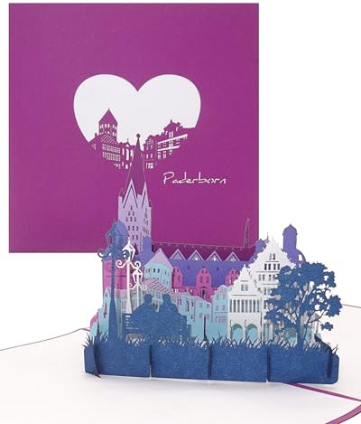 Pop-Up Karte „Paderborn – Skyline mit Paderborner Dom“, 3D Grußkarte als Postkarte, Souvenir, Einladung & Gutschein - Karte mit Umschlag