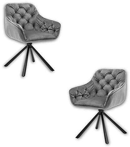 CLAIRE 2er Set Esszimmerstühle drehbar mit schwarzem Metall Gestell und Samtbezug, Grau - Bequeme Armlehnstühle für Esszimmer und Wohnzimmer - 57 x 81 x 58 cm (B/H/T)