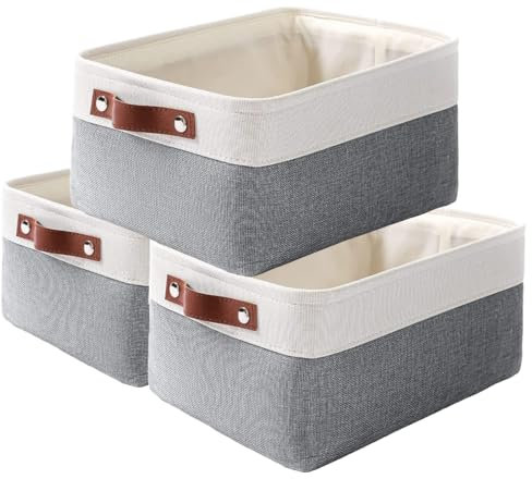 Mangata Fabric Storage Baskets, Set of 3 Organiser Boxes for Home, Bedroom, Dorm, Clothes(Small, Cold Grey)