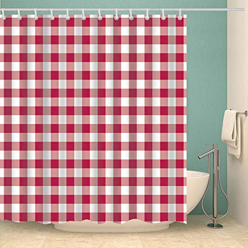 LWLFC Duschvorhang 180X200 Rot Weiß Kariert Duschvorhang Anti-Schimmel und Wasserabweisend Shower Curtain, Duschvorhänge mit 12 Haken,Duschvorhang Textil Waschbar,Polyester