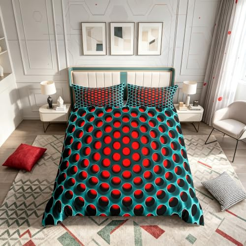 Parure de lit 3D en nid d'abeille pour garçon, avec housse de couette pour enfants, adolescents, literie tridimensionnelle en nid d'abeille et lin, rouge, parure de lit 2 pièces pour lit simple