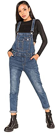 Nina Carter Salopette da donna, in denim, stile vintage, tuta estiva, Blu medio (S512-3), M