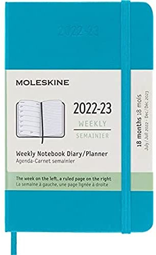 Moleskine - Weekly Planner 18 Months 2022-2023, Weekly Planner With Hard Cover And Elastic Closure, Size Pocket, 9 x 14 cm, Color Blue