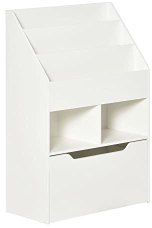 HOMCOM Bibliothèque étagère Multi-Rangement 3 étagères 2 niches Grand tiroir en Bois Blanc