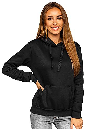 BOLF Damen Kapuzenpullover Hoodie Sweatshirt mit Kapuze Pullover Pulli Langarmshirt Freizeit Sport Fitness Outdoor Casual Style W02B Schwarz M [A1A]