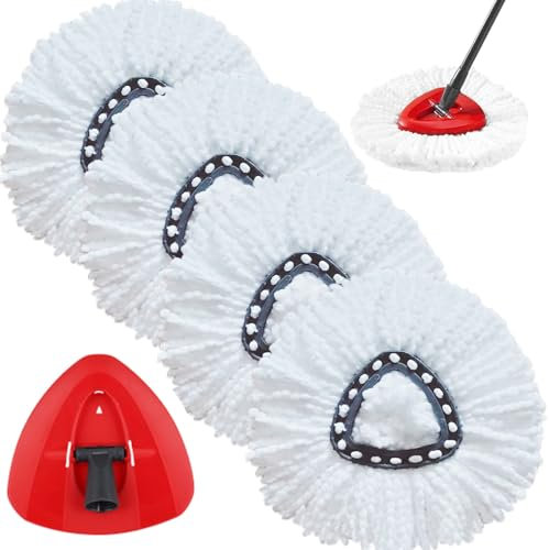 Sgizoku Recambio de mopa de Microfibra para Vileda Cabeza de fregona 4 recambios de mopa Blanca+1 Base de fregona roja para Easy Wring Turbo Fregona Giratoria
