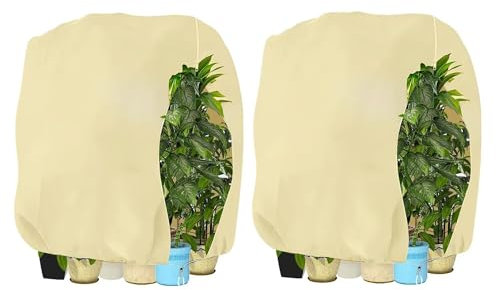 WEALSFUN Winterschutz für Pflanzen,Winterschutz Kübelpflanzensack Schutzhülle für Pflanzen als Baum Palmen Balkonpflanzen haube Zelt Atmungsaktiv - Reißfest,beige 160x180cm 2 Stücke