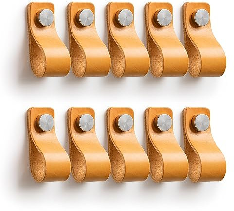 LA CHUECA POLO TIRADOR de Cuero para Mueble Armario PREMIUM (10 Pcs) - 100% Vacuno Genuino Argentino + Fácil montaje + Original (SMALL, Suela)