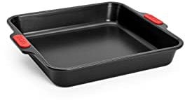 Woll Bakeware Backform viereckig, 28 x 28 cm, mit hitzebeständigen Silikongriffen bis 230°C, PFAS-frei, zweilagige Antihaftbeschichtung, aluminisierter Stahl, schwarz