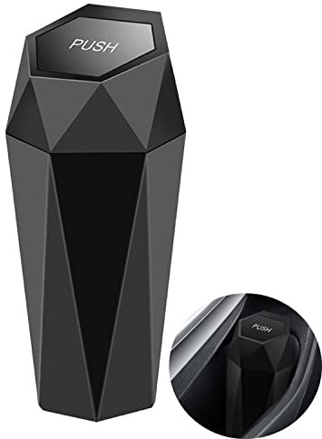 iHMeiju Car Trash Can with Lid, Diamond Design Small Automatic Portable Trash Can, Leakproof Plastic Vehicle Trash Bin, Easy to Clean, Used in Car Home Office (Black)