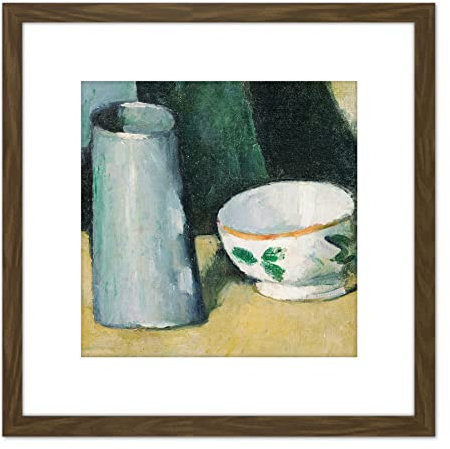 Artery8 Paul Cezanne Bowl And Milk Jug 8X8 Inch Square Wooden Framed Wall Art Print Picture with Mount