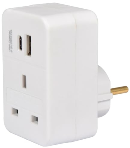 Mercury UK to EU Travel Adaptor with USB A & USB C 20W PD Fast Charging | Perfect for European holidays and business trips — plug straight into a European Schuko socket, no separate charger needed