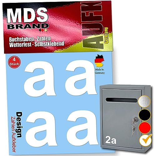 MDS Brand Buchstaben Aufkleber 5cm Design Selbstklebende (a-e) Buchstaben | Vinyl Hausnummern zum Aufkleben für Briefkasten, Mülltonnen, Hausnummer für Außen & Innen (Weiss, a)