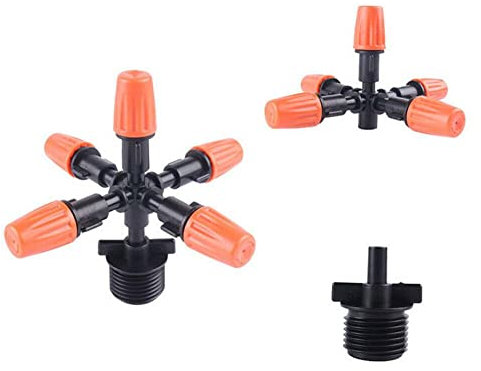 MOUDOAUER Kunststoff 5-Kopf Zerstäubungsdüse Wasser Einstellbare Nebelkontrolle Sprüher DIY Micro Drip Bewässerung Pflanze Garten Nebel Sprinkler Adapter Zubehör