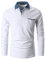 KUNJLELP Poloshirt Herren Langarm, T Shirts Männer, Hemd Herren Denim-Splice T-Shirt Golf Polo Shirt,Weiß,L