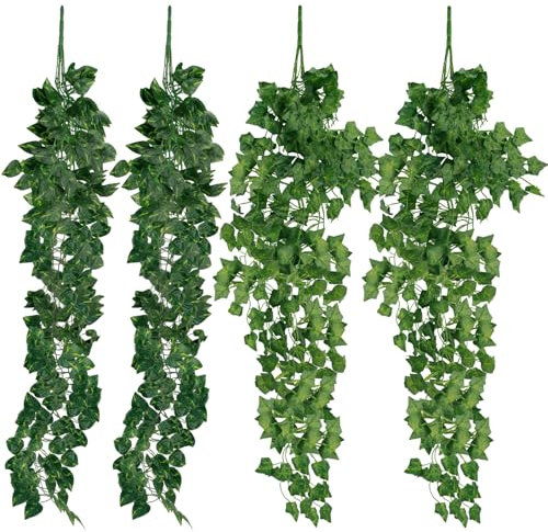 FIHODONE 4 Stück Efeu Künstlich Zwei Stile,90cm Künstliche Pflanzen Zimmer Deko,Kunstpflanze Hängend Wand Deko,Fake Plant Decoration Aesthetic für Terrasse,Küchen,Garten,Party Wanddekoration