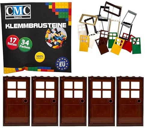CMC imports 5 x Klemmbausteine Türen Türrahmen + Türblatt 1 x 4 x 6 Noppen City Gebäude Stadt 60596 (Dunkelbraun - Braun)