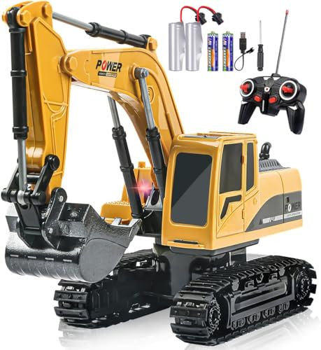Daioller Pelleteuse télécommandée à partir de 3, 4, 5, 6 ans, pelleteuse électrique avec pelle en métal, lumière, son, rotation à 360 °, jouet hydraulique RC Digger pour enfants