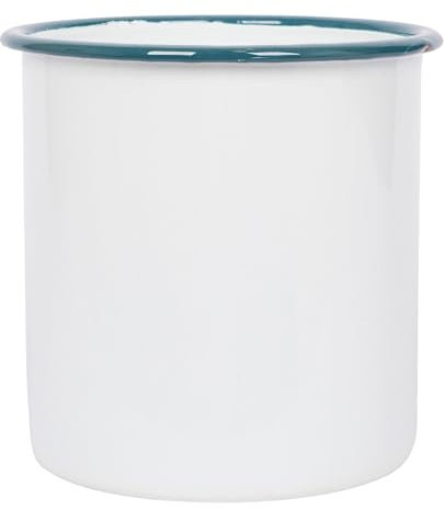 Argon Tableware Enamel Utensil Holder - 15.5cm - Pack of 1 - Green Rim - White Stainless Steel Kitchen Cutlery Holder Utensils Spoon Storage Organiser Rack Caddy Stand