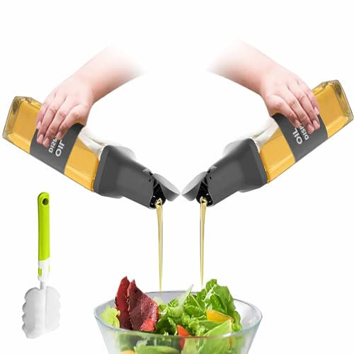 ZASAMIBA Auto Flip Oil Dispenser Bottle for Kitchen - Pack of 2-500ML Olive Oil Dispenser, Glass Oil Bottles For Kitchen - Olive Oil Bottle Drizzler, Vinegar Bottles For Cooking, BBQ (Grey)