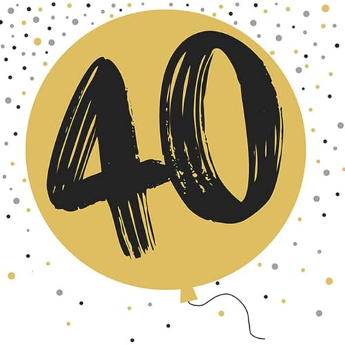 20 Servietten Geburtstag 40 auf goldenen Ballon als Tischdeko. Papierservietten mit Motiv. Auch für Decoupage und Serviettentechnik 33x33cm