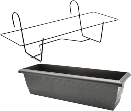 CABLEPELADO Jardinera 50cm con Soporte de Metal, Balconera 50 cm, Soporte metálico y Jardinera, Fabricada en PP Apto balcón, jardín, Patio, Interior o Exterior, 50 cm Largo, Color Negro