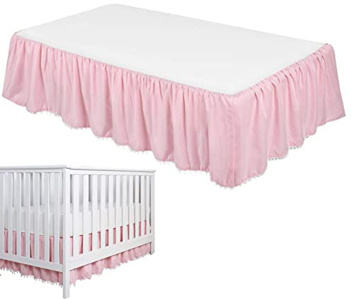 Humdcdy Jupe De Berceau, Jupe De Berceau À Volants avec Pompons, Housse Anti-poussière en Microfibre pour Lit De Bébé, Douce Et Confortable À La Plupart des Lits d'enfant en Bas Âge