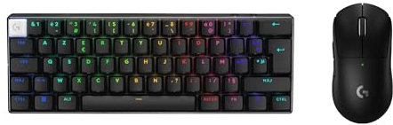 Logitech G Pro X 60 Lightspeed, Clavier Gaming sans Fil, mécanique Ultra Compact TKL 60% pour PC (AZERTY FR) + Pro X Superlight 2 Lightspeed Souris Gaming sans Fil - Noir