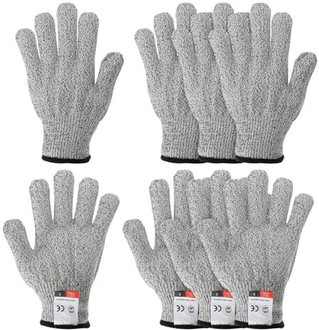 PATIKIL Cut Resistant Gloves, 4 Pair Level 5 Protection Anti Cutting Gloves for Kitchen Wood Carving Working, Extra Large, Gray