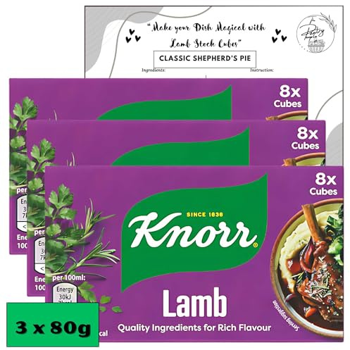Lamb Stock Cubes Bundle with 3 Packs of Gluten Free Knorr Lamb Cubes (8 cubes x 10g) and The Pantry People Recipe Card