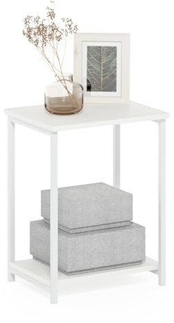 Furinno Simplistic Industrieller Beistelltisch mit Metallrahmen, 1er-Pack, Weiß/Weiß