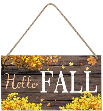 Autumn Decorations Hello Fall Wood Signs - 1Pcs x Hello Fall Autumn Gifts Personalised Wooden Signs & Plaques Farmhouse Wall Door Garden Signs with Maple Leaf for Thanksgiving Fall Autumn Home Decor