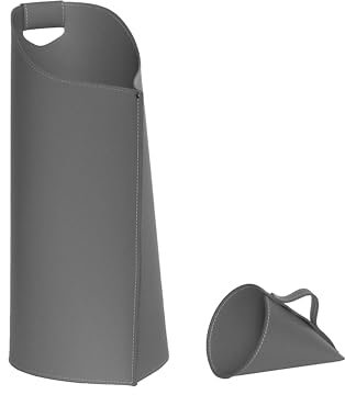 LIMAC Design SAPIR Modern Leather Bag for Wood Pellet, Wood Pellet Container for Stove with Shovel, Original Pellet Bag for Fireplace, pellet storage basket leather, Made in Italy. (Grey)