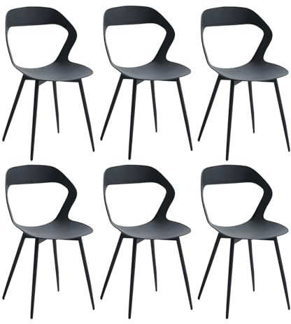 JZGORC Lot de 6 Chaises de Salle à Manger Nordiques, Chaises de Cuisine, avec Pieds de Chaise en Métal, Grand Design de Dossier évidé, idéal pour Salon, Salle de Détente - Noir + Noir